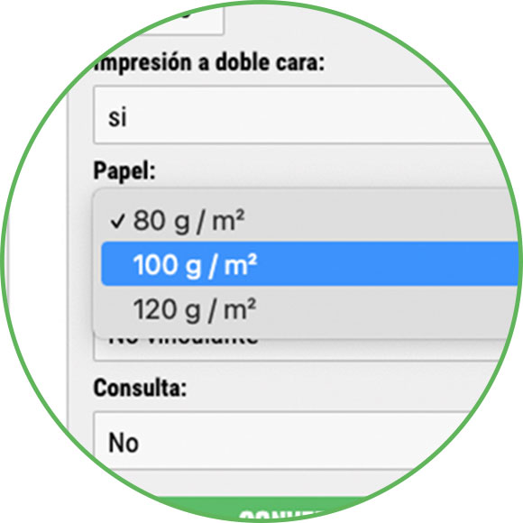 Permite escoger el tipo de gramaje para los proyectos PDF